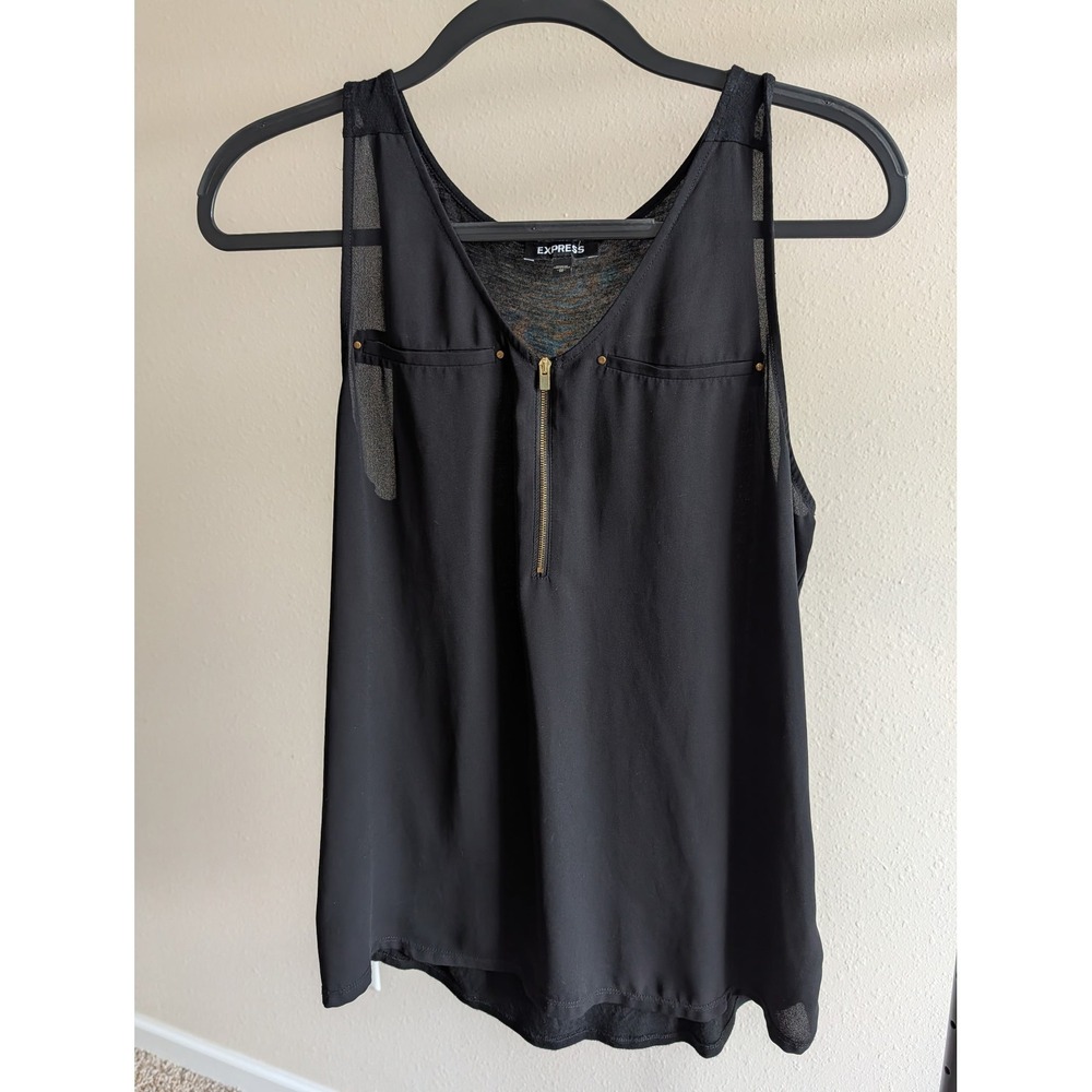 Express Womens Black Mixed Media Quarter Zip Sleeveless Blouse Medium